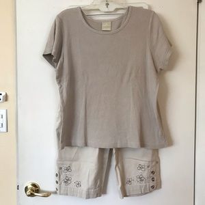 Tan embroidered capris and tee (16P) (XL)